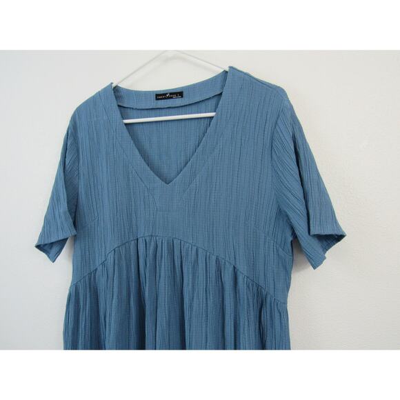 Emery Rose Large Blue Sundress Short Sleeve V Neck T Shirt Dress Pleated - Picture 4 of 7